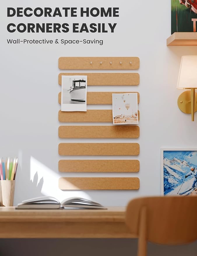 Cork Board Alternative Felt Strip Board 8-Pack 13"x2", Office Pin Board with 50 Push Pins, Adhesive Install for Bedroom Door & Home Office(Sunset Yellow)