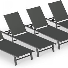 Ciokea Aluminum Outdoor Lounge Chair Set of 4- No Assembly Needed, Foldable Patio Chaise Lounge with 5 Adjustable Positions, Reinforced Frame for Extra Durability, Pool Beach Lounge Chair,Grey