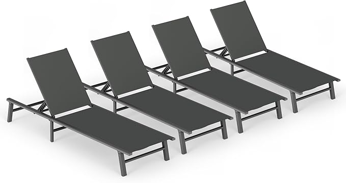 Ciokea Aluminum Outdoor Lounge Chair Set of 4- No Assembly Needed, Foldable Patio Chaise Lounge with 5 Adjustable Positions, Reinforced Frame for Extra Durability, Pool Beach Lounge Chair,Grey