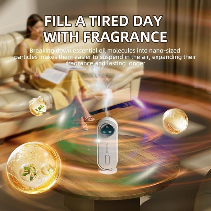 Waterless Essential Oil Diffuser for Home and Car Portable Aromatherapy Diffuser with 7 Mist Modes 1800mAh Rechargeable Battery Operated Scent Diffuser for Large Room Bedroom Office Bathroom