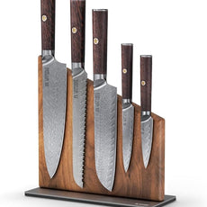 Yatoshi Knives Magnetic Kitchen Knife Block Set - Japanese 67 Layer High-Grade VG-10 Steel Knives, Sharp, G10 Handle Professional Kitchen Knife Set - Damascus (6 pieces), Brown Pakkawood Handles