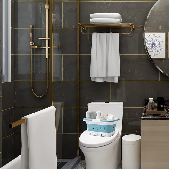 Plastic Caddy for Cleaning Supplies Products, Storage Collapsible Basket with Handles, Box Organizer Bin for Bathroom, Kitchen, College Dorm,Gym (Blue 1 pack)