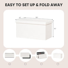 PINPLUS Folding Storage Ottoman Bench, Sherpa Ottoman with Storage, Large Long Shoes Bench Chest with Lid, Footrest for Living Room, Entryway, White 30'' x 15'' x 15''