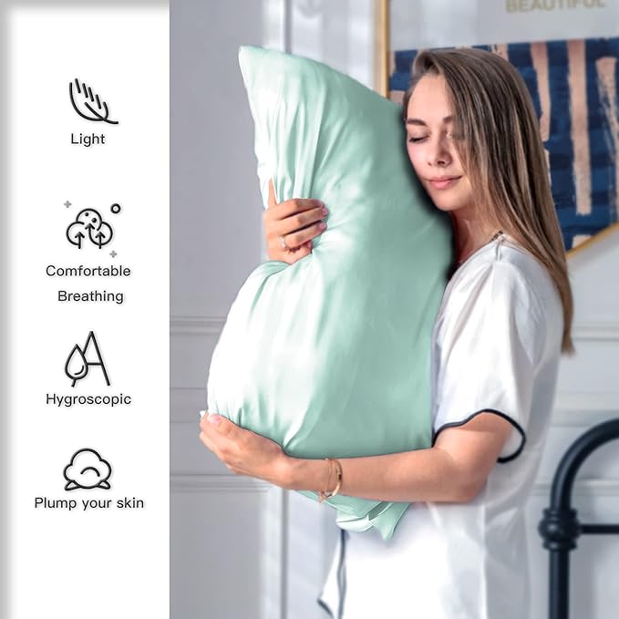 SUATIEN Mulberry Silk Pillow Cases Standard Size Silk Pillowcase for Hair and Skin with Zipper Soft Breathable Smooth Cooling Silk Pillow Case for Sleeping,Gifts for Women (Sage Green,20"X 26",1Pcs)