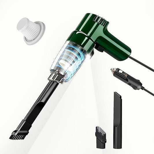 Car Mounted Vacuum Cleaner - 7000PA High-Power Suction, Dry & Wet Dual-Purpose, Portable Mini Handheld Vacuum with LED Light & Attachments, Ideal for Car Interior, Pet Hair, Dust & Debris (Green)