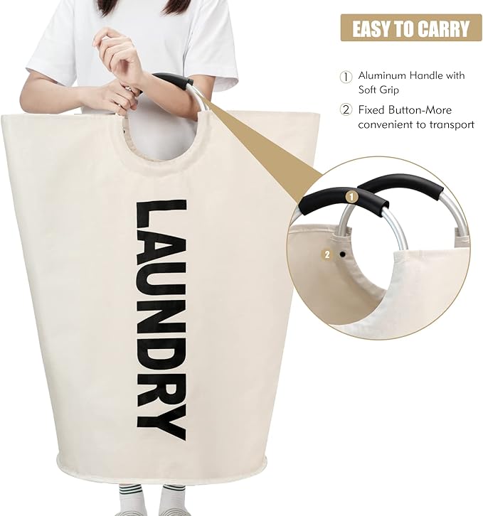 125L X-Large Laundry Basket, Freestanding Tall Clothes Hamper, Collapsible Laundry Bag, Beige