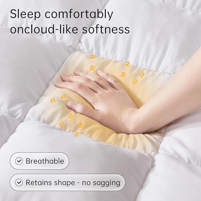 SAPHREAS Queen Size Mattress Topper 3 inch with 8-20 inches Stretchable Pockets, Soft Pillow Top Mattress Pad for Back Pain Relief with Breathable Air Mesh Sides