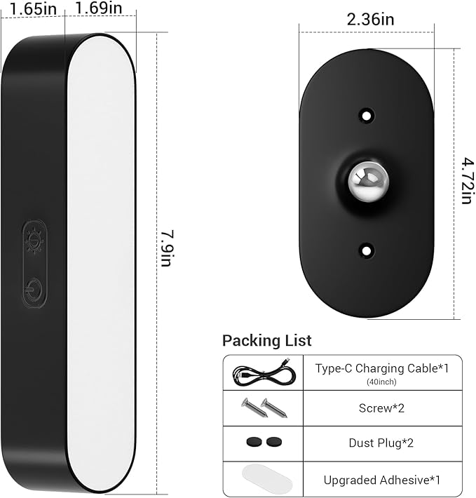 Wireless Battery Operated Wall Sconces for Bedroom, LED Rechargeable Wall Sconce Set of Two for Living Room, Stick on Wall Mounted Lamp for Reading, 2 Pack