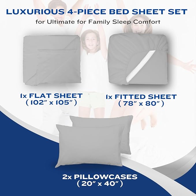 DREAMCARE Full Size Sheets - Cooling Bed Sheets - 4pcs Set - up to 15" Deep Pocket Full Sheet Set - Sheets Full Size Bed - Soft & Long Lasting 100% Fine Brushed Polyester with Side Pocket - LightGray DREAMCARE