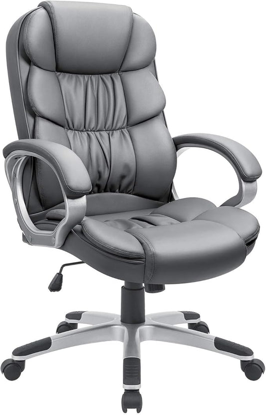 GUNJI Office Chair PU Leather High Back Executive Chair Ergonomic Computer Chair, Modern Adjustable Home Desk Chair Swivel Managerial Chair with Padded Armrests and Lumbar Support (Gray)