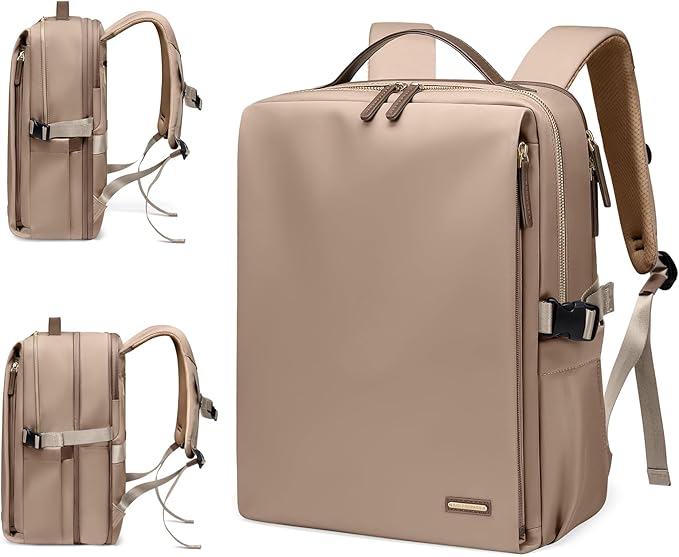 GOLF SUPAGS Stylish Laptop Backpack for Women Airline Approved Perfect for Work College and Travel Multi-Functional Casual Daypack Fits 17.3 Inch Notebook (Champagne)