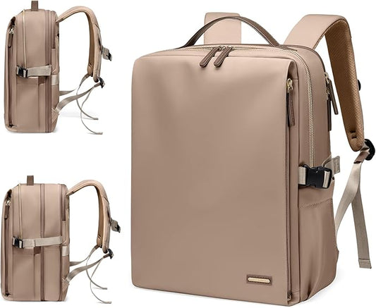 GOLF SUPAGS Stylish Laptop Backpack for Women Airline Approved Perfect for Work College and Travel Multi-Functional Casual Daypack Fits 17.3 Inch Notebook (Champagne)