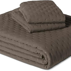 Amazon Basics Brushed Microfiber Quilt Set, Extra Soft with Natural Texture, 3-Piece,Queen/Full, Brown