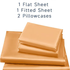 Satin Sheets Full Size - 4 Pieces Luxury Silky Soft Bed Sheets, Wrinkle-Free Gold Satin Silk Sheet Set with 1 Deep Pocket Fitted Sheet, 1 Flat Sheet, 2 Pillow Cases