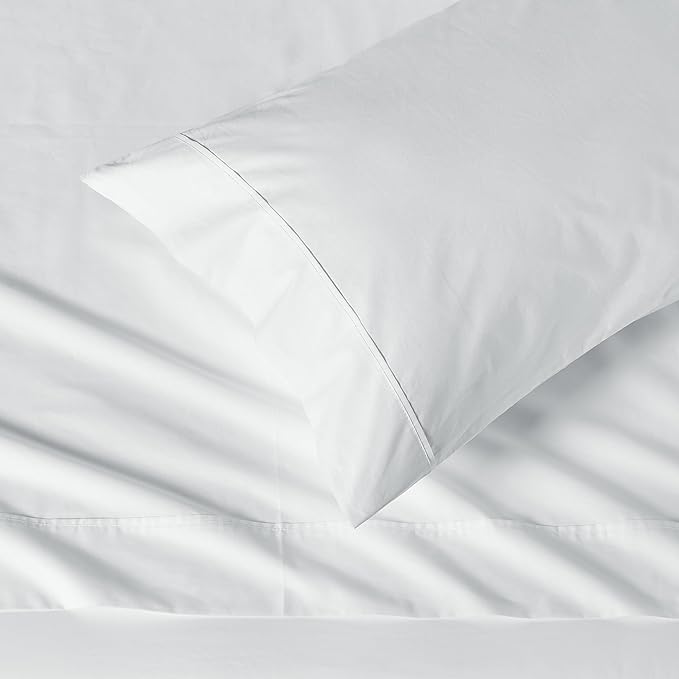 Amazon Basics Organic Cotton Sheet Set with 1-Piece Pillowcase, White, Twin XL