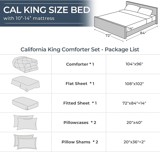 HEVUMYI Light Purple California King Comforter Set - 7-Piece All Season Bed in a Bag Cal King, Ultra Soft Bedding Set with Comforter, Flat Sheet, Fitted Sheet, Pillowcases, Pillow Shams