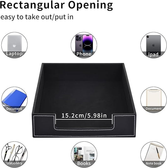 Leather Letter Tray, Office Supplies Desk Organizer for Mail Paper Files Magazines Jewelry Cosmetics,Luxury Letter Holder&Multipurpos Stackable Office Desktop Storage Box,Black