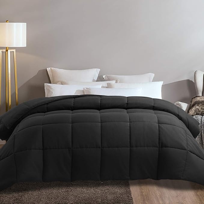COHOME Quilted Oversized Queen Size Comforter - All-Season Down Alternative Duvet Insert - Luxury Hotel Winter Warm Black Comforter with Anti-Clump Tech & 8 Tabs- Reversible（98"x98"）