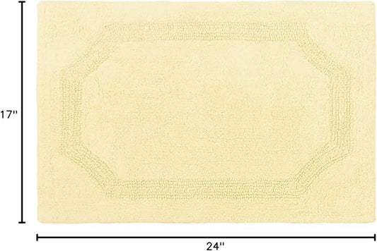 Laura Ashley - Reversible Cotton Bath Mat, Premium Bathroom Décor, Machine Washable Bathroom Rug, Highly Absorbent, 17"x24", Yellow