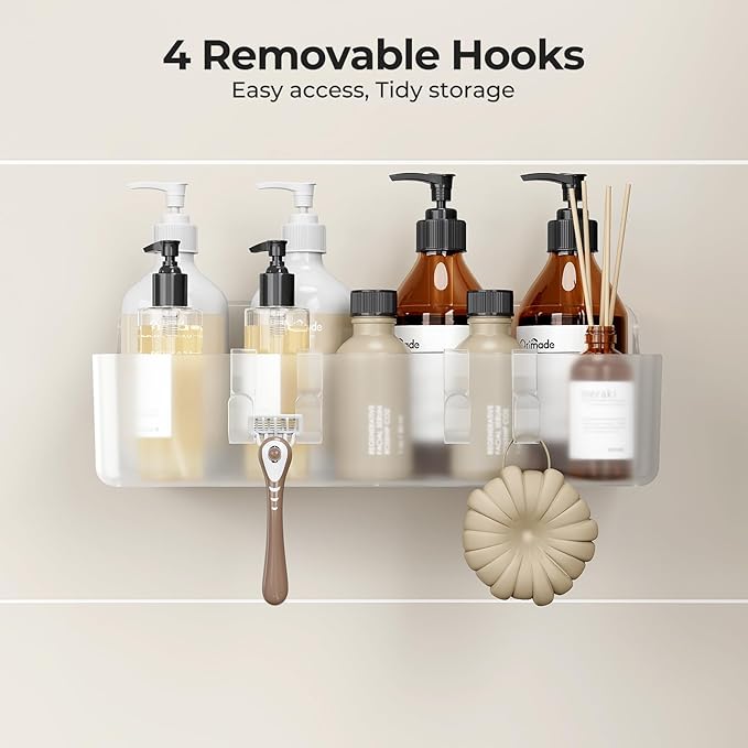 Orimade Shower Caddy 5-Pack, No-Drill Adhesive Shelves for Bathroom, Rustproof ABS Storage Organizer Set, Clear