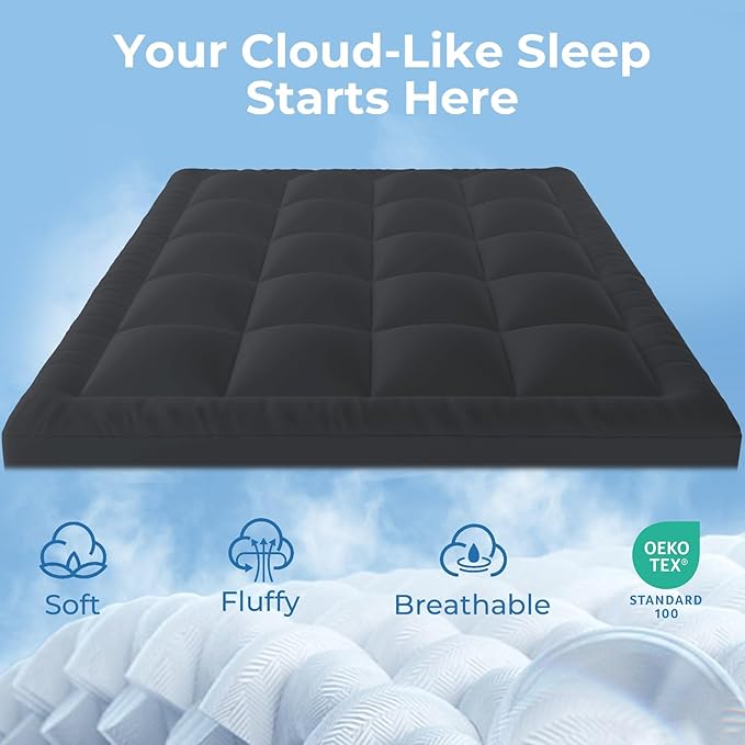 YUGYVOB Queen Mattress Topper - 600GSM Extra Thick Cooling & Breathable Mattress Pad with Deep Pocket 8"-21" & Soft Down Alternative Filling, Grey