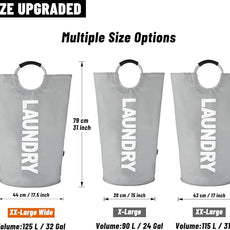 Caroeas 125L Laundry Basket,Large Laundry Hamper, Laundry Bag with Padded Handles, Clothes Hamper Stands Up Well, Collapsible Free Standing Easy Storage Washing Bin (Light Grey,125L)