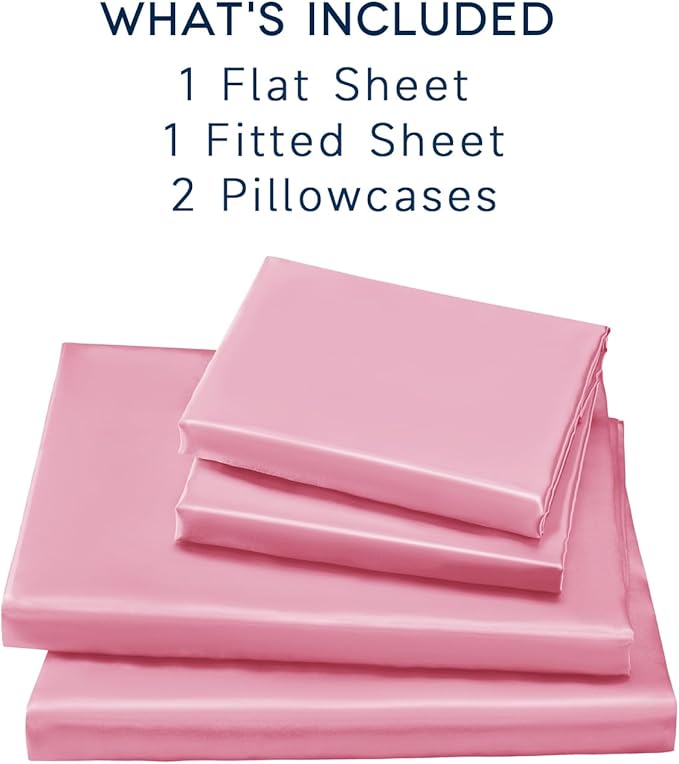 Satin Sheets California King Size - 4 Pieces Luxury Silky Soft Bed Sheets, Wrinkle-Free Light Pink Satin Silk Sheet Set with 1 Deep Pocket Fitted Sheet, 1 Flat Sheet, 2 Pillow Cases