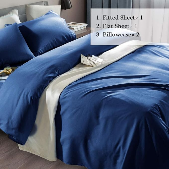SONORO KATE Bed Sheet Set Super Soft Microfiber 1800 Thread Count Luxury Egyptian Sheets Fit 18-24 Inch Deep Pocket Mattress Wrinkle-4 Piece (Navy Blue, Twin)