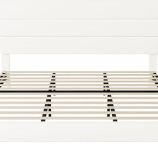 Allewie King Size Platform Bed Frame with Velvet Upholstered Headboard and Wooden Slats Support, Fully Upholstered Mattress Foundation/No Box Spring Needed/Easy Assembly, White