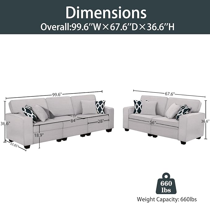 Legend Vansen Modular Sectional Sofa U Shaped Couch with Ottoman Modern Reversible Corner Sectional Couch for Living Room (Light Grey, 2+3)