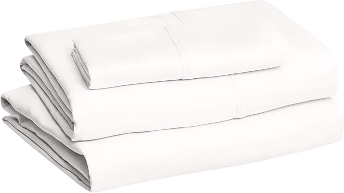 Amazon Basics Lightweight Super Soft Easy Care Wrinkle Free Microfiber 3 Piece Bed Sheet Set with 14-Inch Deep Pockets, Twin, Cream, Solid, Kids, Men & Women Bedding AmazonBasics