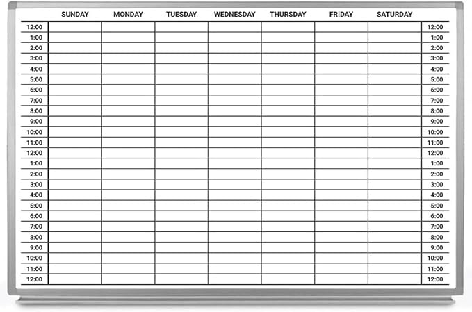 Weekly by Hour Dry-Erase Scheduling Whiteboard 48" x 36"