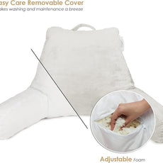 Nestl Reading Pillow with Shredded Memory Foam, Designed for Sitting Up in Bed and Couch, Back and Arms Adjustable Support for Adult & Teens Backrest Pillows for Reading, with Washable Cover White