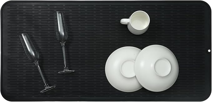 Silicone Dish Drying Mat for Multiple Usage,Easy clean,Eco-friendly,Heat-resistant Silicone Mat for Kitchen Counter or Sink,Refrigerator or Drawer Liner Black 5XL 36inches x 18inches