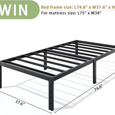 Metal Bed Frame Twin Size - 14 Inch Heavy-Duty Twin Platform Bed Frame No Box Spring Needed, Easy Assembly, Noise-Free, Sturdy Mattress Foundation, Underbed Storage Space