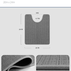 PADOOR Braided U Shaped Toilet Rug, 20x24 Grey, Super Absorbent, Non Slip, Machine Washable, Bathroom Floor Mat