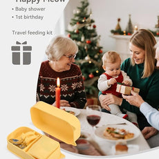 Portable Baby Plates with Suction, 6Pcs Travel Silicone Feeding Set for Toddlers, Foldable, Non-Slip Dishwasher Safe Plates & Utensils, BPA Free, Cat Design Gift Ready(Pale Yellow)