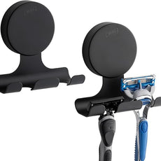 TAILI 2 Pack Powerful Suction Cup Razor Holder, 304 Stainless Steel Bathroom Suction Hooks for Towel, Loofah, Bathrobe, Stylish Shaver Holder for Shower Wall, Easy to Install and Reuse, Black