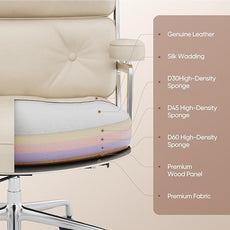 Home Office Chair with Top Grain Leather, Padded Armrests, Mid-Back Upholstered Executive Leather Desk Chair, Aluminum Frame, Adjustable Height, 360 Swivel, Rolling Wheels, 350lbs Capacity