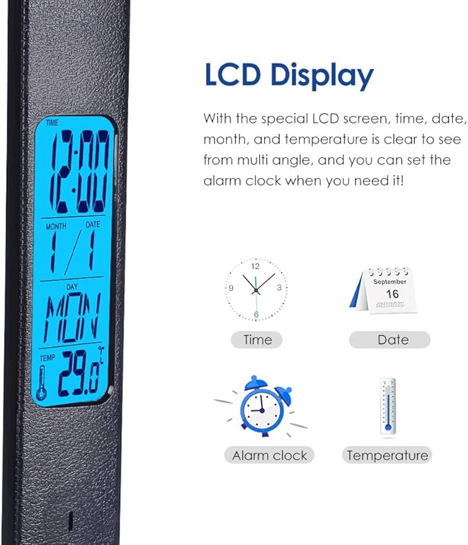 Multifunctional LED Desk Lamp with Wireless Charger,USB Charging Port,Clock,Phone Holder,Desk Lamps for Home Office,Eye-Caring Reading Lamp,Study Lamp for Boys,Girls,Teens,Black