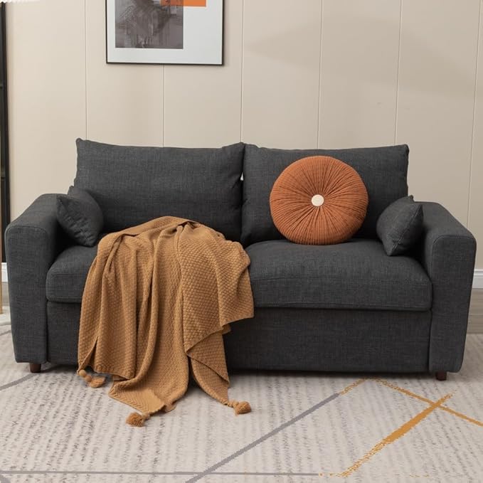 Panana Modern 2 and 3 Seats Loveseat Sofa Couch with Storage, Small Love Seat Couches for Living Room, Bedroom, Apartment, Office (Dark Gray Linen Fabric, 3 Seater)