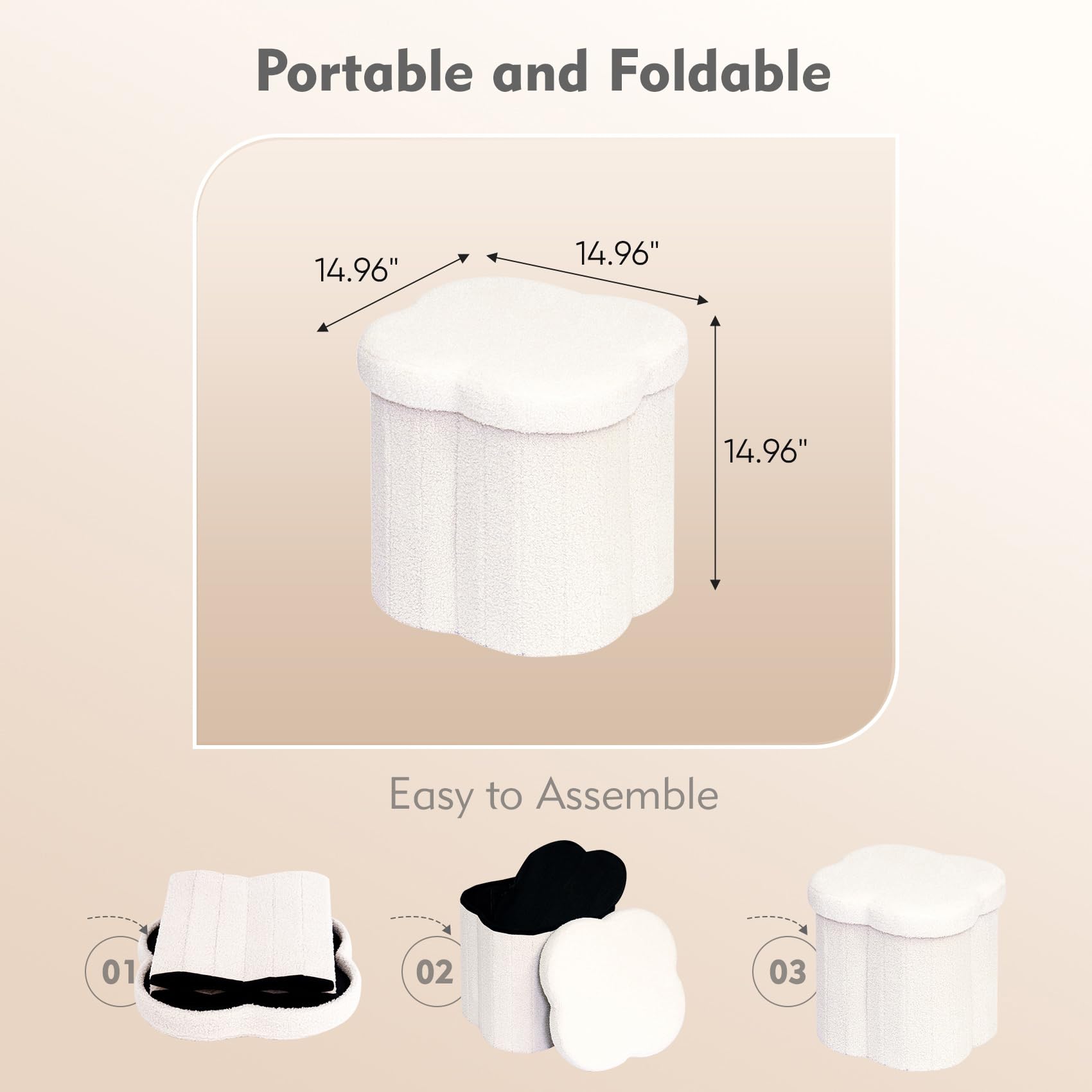 B FSOBEIIALEO Storage Ottoman Cube, Flowers Shaped Ottomans with Storage Foot Stool Footrest for Lving Room, Boucle Ottoman Seat for Dorm Room,Faux Teddy Fur,White 12.6"x12.6"x12.6" Dormly