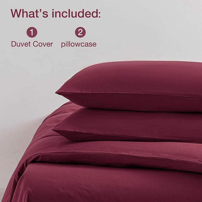 JELLYMONI Burgundy Duvet Cover King Size - 100% Washed Cotton Linen Like Textured Comforter Cover, 3 Pieces Breathable Soft Bedding Set with Zipper Closure (Burgundy, King 104"x90")