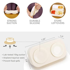Baby Suction Plates for Toddlers, 6Pcs Travel Silicone Feeding Set for Toddlers/Kids, Foldable, Non-Slip Dishwasher Safe Plates & Utensils, BPA Free, Cat Design Gift Ready (Beige)