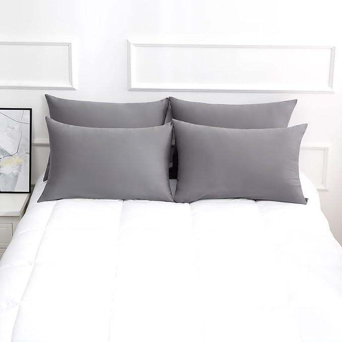 Cotton Pillow Protectors/Cases Standard Size with Zipper 2 Pack Grey Color,Cooling & Breathable Bed Pillow Protectors Set of 2 Pillow Cases Cover (Standard 20" x 26")