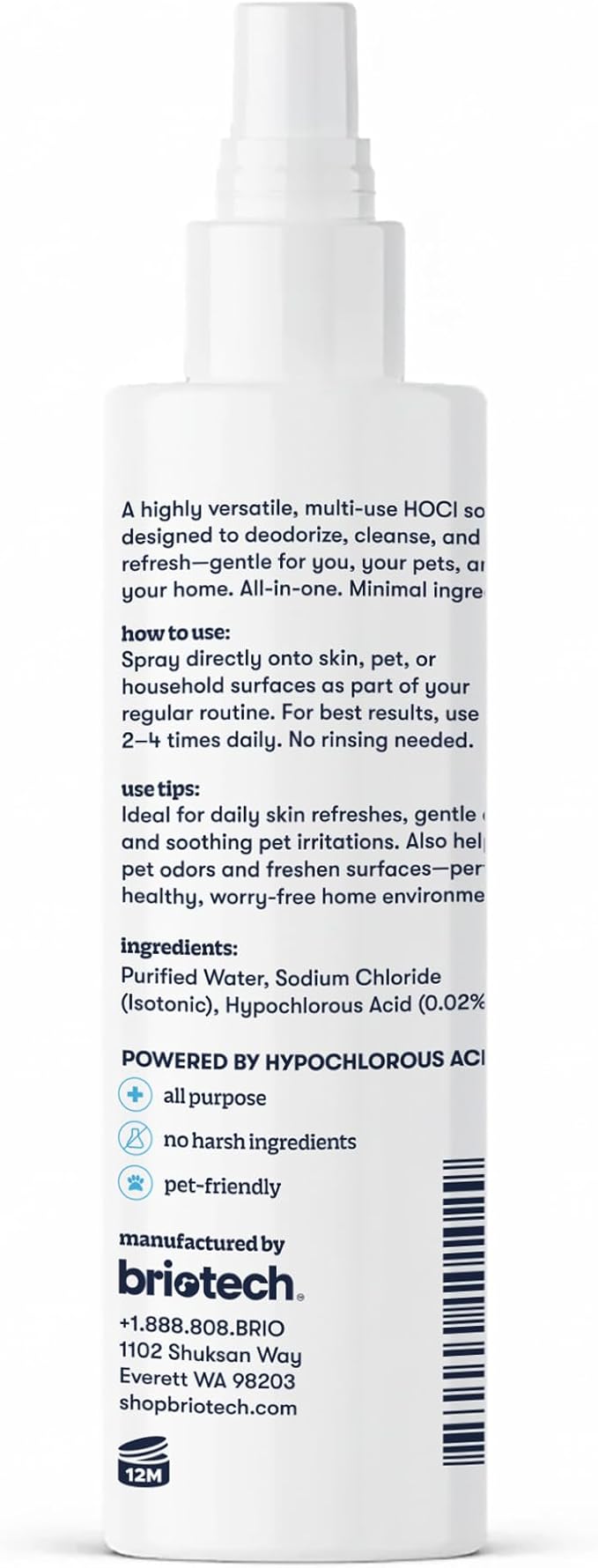 BRIOTECH Pure Hypochlorous Acid Spray and Cleanser, Original Premium HOCl Topical Solution, Multi-Purpose Cleaner, Family Approved & Pet Friendly, 4 fl oz