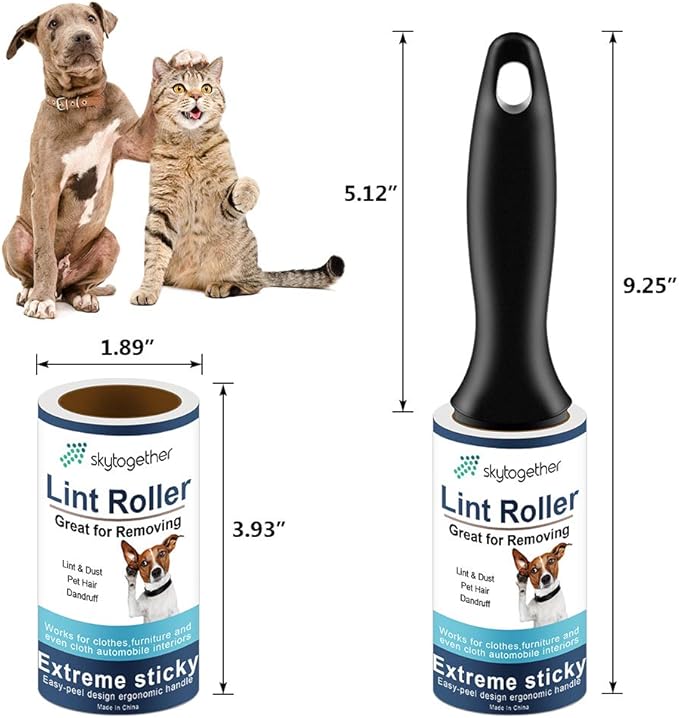 Lint Rollers for Pet Hair Extra Sticky, Dog Cat Pet Hair Remover Couch Lint Roller Travel Size Lint Remover for Clothes, 2 Reusable Handles+8 Lint Roller Refills Pack, 512 Sheets Total