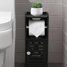 AOJEZOR Toilet Paper Holder Stand: PVC Freestanding Bathroom Cabinet Storage for Apartment Dwellers - Slim Bathroom Storage - Black