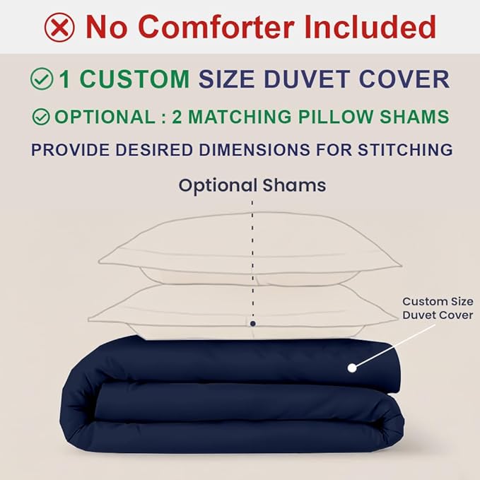 Kotton Culture Custom Duvet Cover - 100% Egyptian Cotton Sateen 600 Thread Count Soft Premium Breathable Customizable Comforter Cover(Desired Dimensions)- Zipper Closure & 7 Internal Ties - Navy Blue