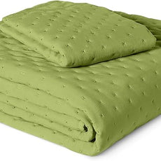 Amazon Basics Brushed Microfiber Quilt Set, Extra Soft with Natural Texture, 2-Piece,Twin/Twin XL, Green